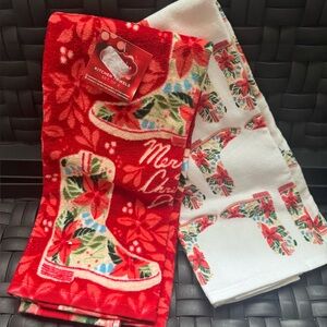 Christmas Cowboy Boots Kitchen Dish Towels Set  15” X 26” 100% Cotton NEW Gift